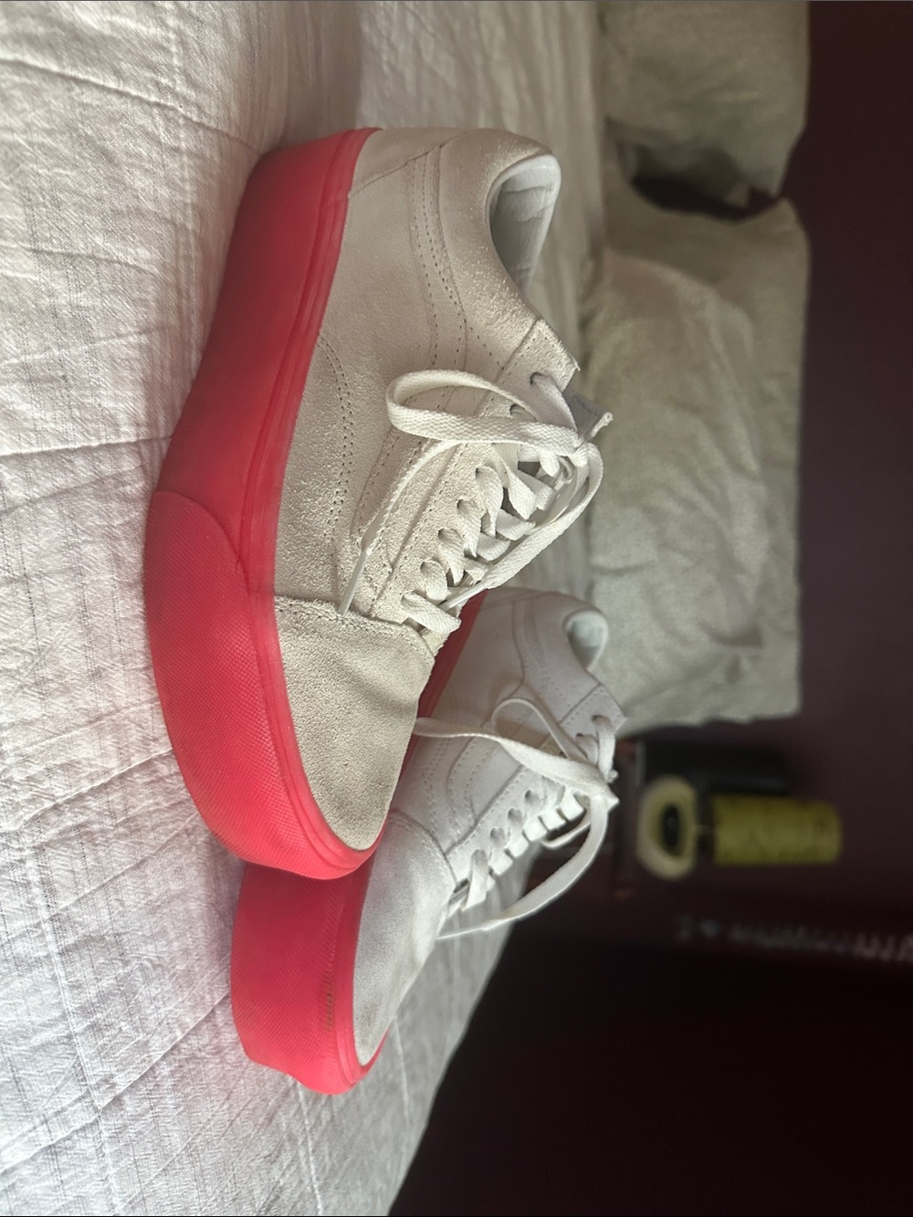 Women’s White Suede Sneakers with Pink Sole
